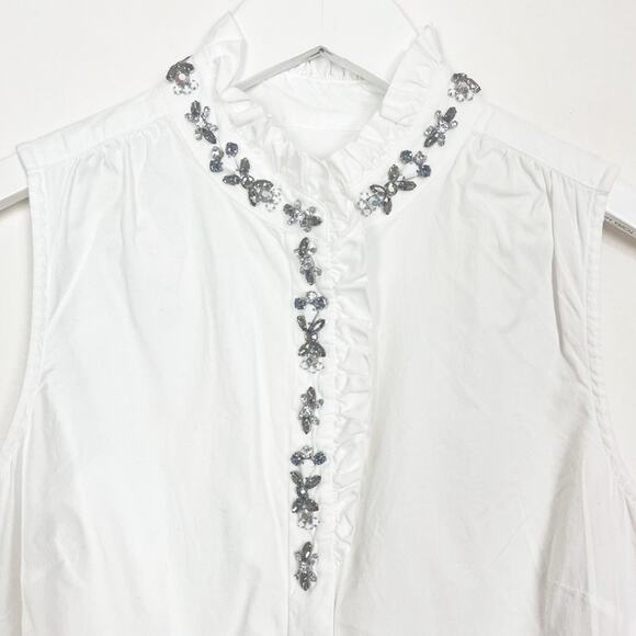 J. Crew White Ruffled Rhinestone Top - Picture 3 of 11